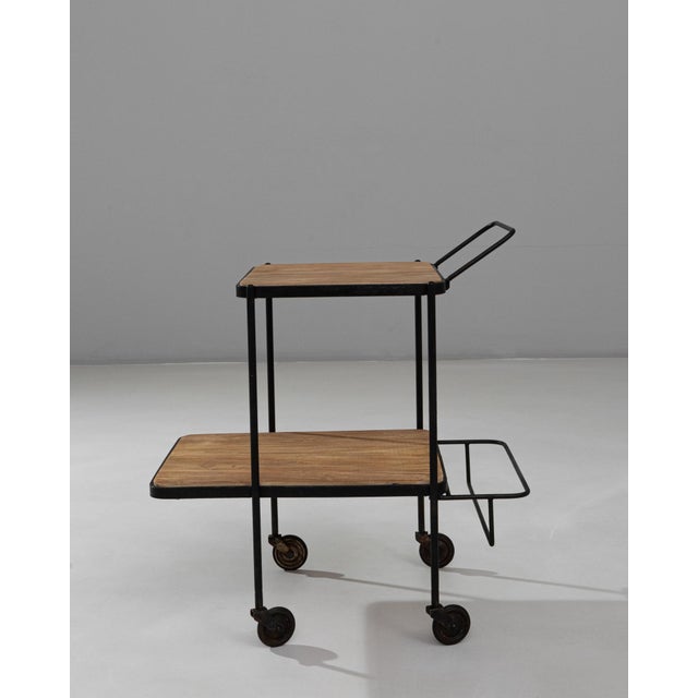 Industrial 1950s French Two-Tier Metal and Wood Bar Cart With Bottle Holder For Sale - Image 3 of 18