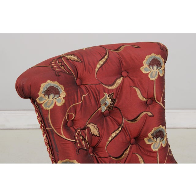 Textile Silk Crewel Work Tufted Back Swivel Chair For Sale - Image 7 of 15