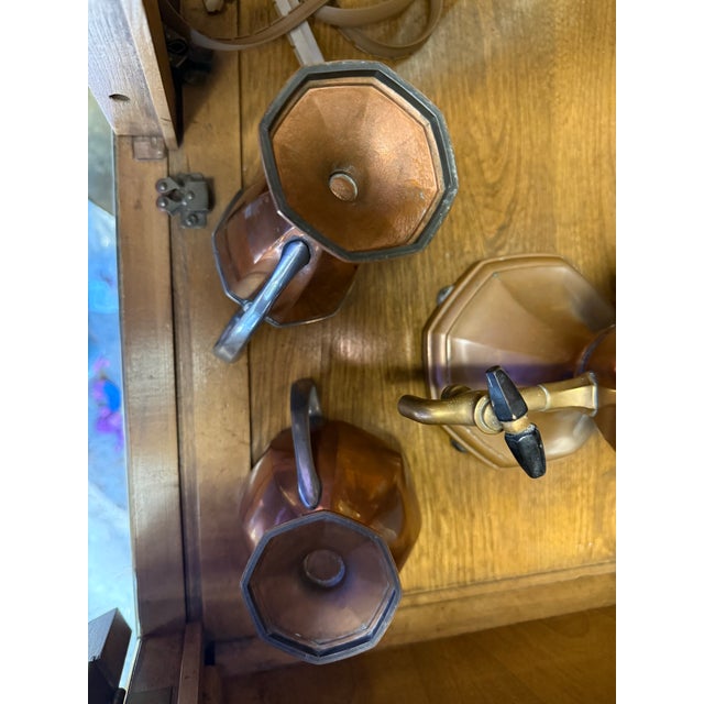Metal 1930s Beautiful Art Deco Copper Percolator, Creamer and Sugar Set For Sale - Image 7 of 12