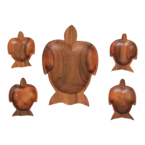 Mid-Century Hand Carved Turtle Wood Bowls S/5