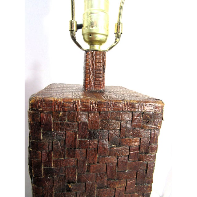 Vintage Woven Leather Kenzie Lamp + Shade For Sale - Image 12 of 14