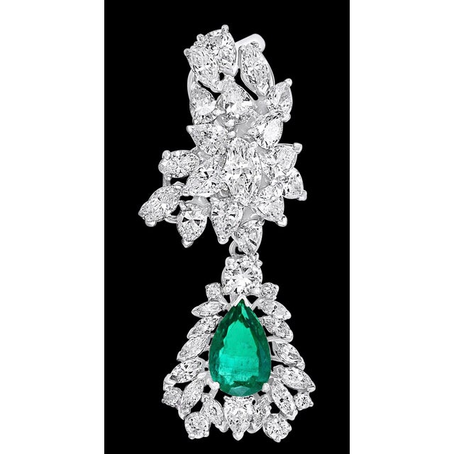 1960 Agl Certified Colombian Minor Traditional Emerald Diamond Drop Earrings Pt For Sale - Image 4 of 8