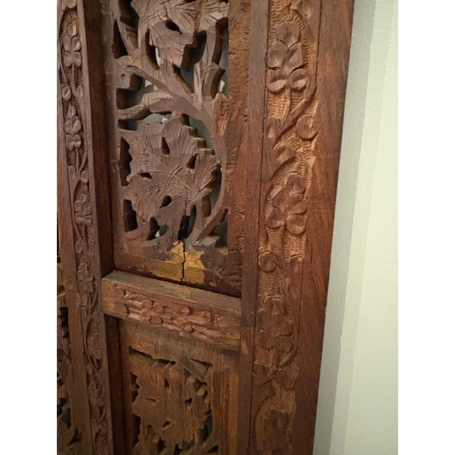 Wood Hand-Carved Indian Teak Jali Architectural Screen Panel For Sale - Image 7 of 11