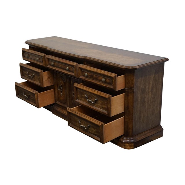 Brown Stanley Furniture Solid Walnut Italian Provincial 74" Triple Door Dresser For Sale - Image 8 of 15