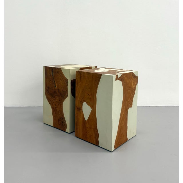 Wood Vintage Burl Wood & Lacquered Parsons Pedestal Tables – Pair For Sale - Image 7 of 8