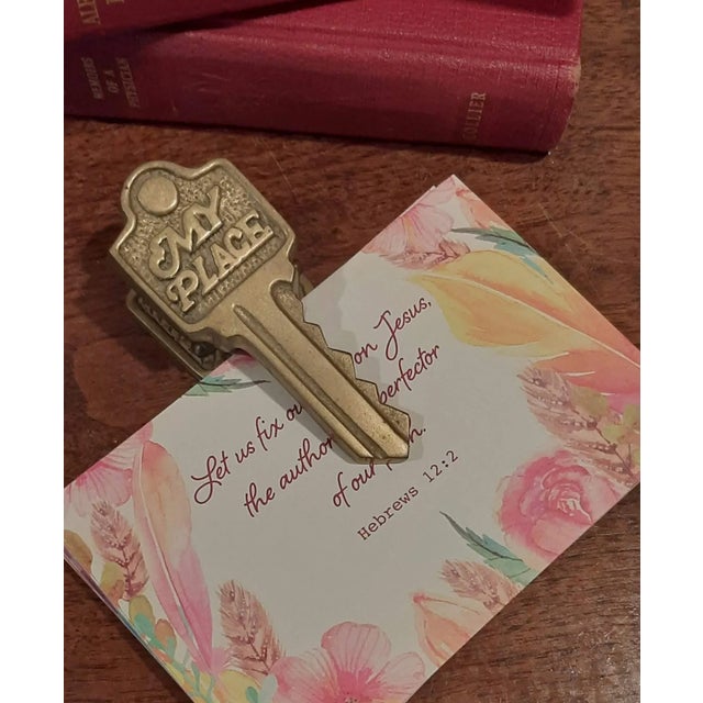 Vintage brass note clip (similar to clothespin mechanism) Groovy desk accessory. Key shape, very tight clamp and says, "My...