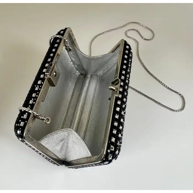 Judith Leiber Judith Leiber Black Swarovski Crystal Minaudière Evening Clutch For Sale - Image 4 of 12