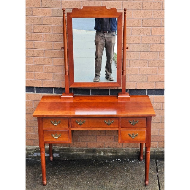 2010s Clore Handcrafted Fine Furniture Cherry Vanity Table With Mirror For Sale - Image 5 of 9