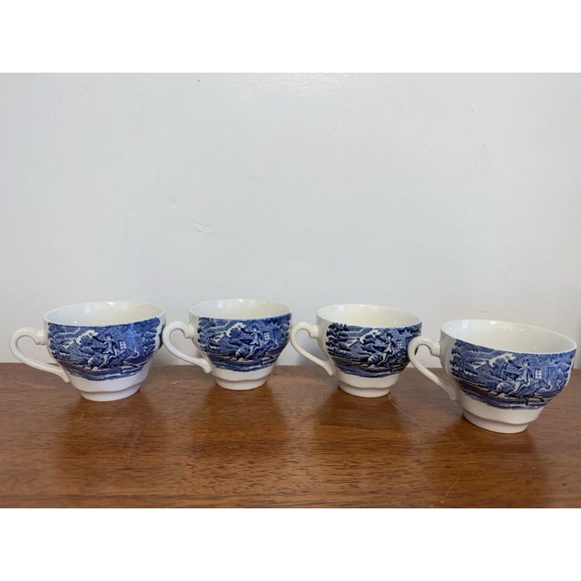Liberty & Co. 1970s Liberty Blue Betsy Ross England 8 Pc Lot Cups Creamer Sugar Salt Pepper For Sale - Image 4 of 18