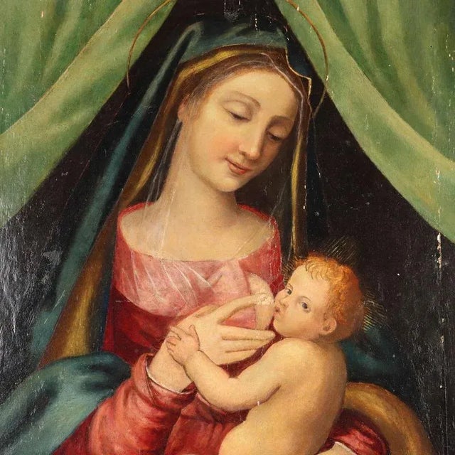 Madonna with Child, Oil on Panel For Sale - Image 3 of 11