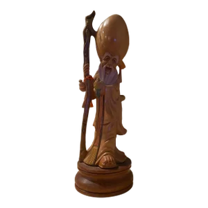 1970s Wood Statue of Shou Lao Xing Longevity