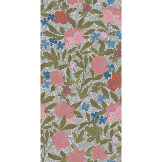 Sample - Large Scale, Floral Bouquet Wallpaper by Paule Marrot in Gray For Sale