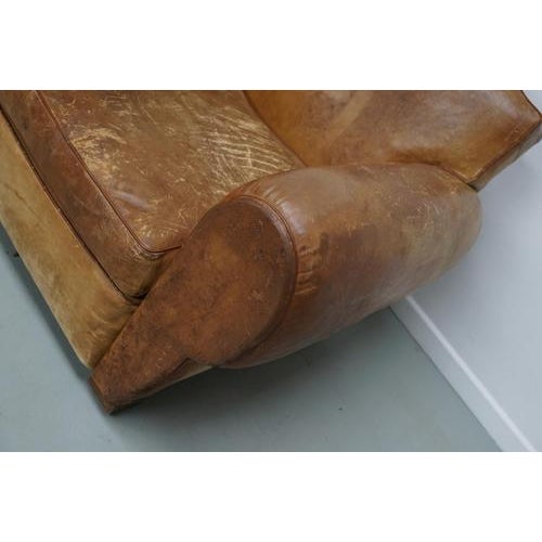 French Cognac Moustache Back Leather Club Chairs, 1940s, Set of 2 For Sale - Image 3 of 18