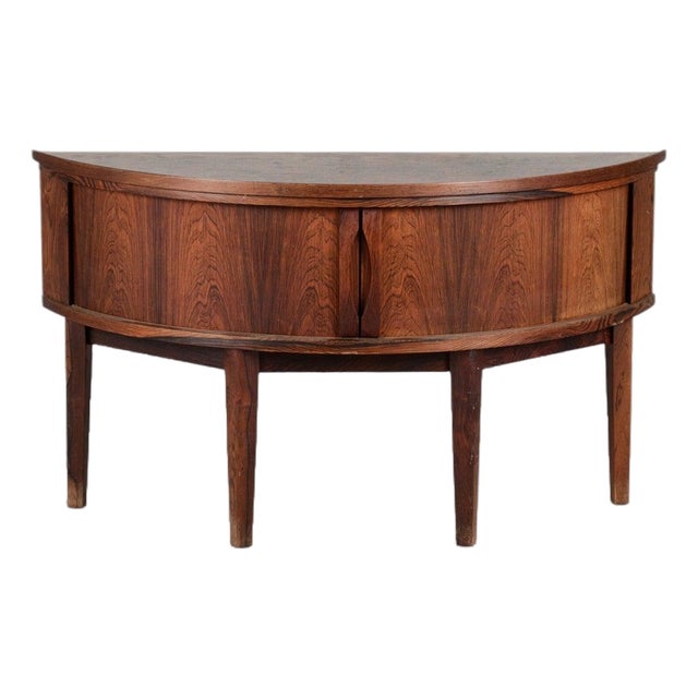 Mid 20th Century Danish Rosewood Hall Cabinet With Tambour Doors + Copper Top Plate For Sale