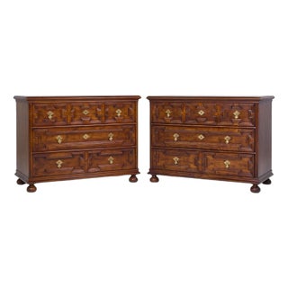 Henredon Jacobean Style Oak and Brass Dresser Chest of Drawers - Pair For Sale