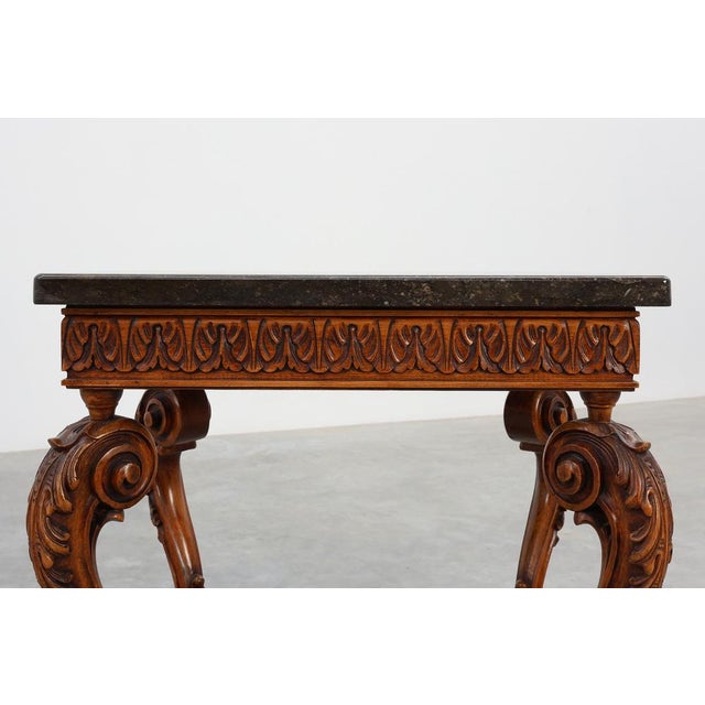 Napoleon III Style Carved Walnut Side Table with Ardune Top, France, 1900s For Sale - Image 5 of 18