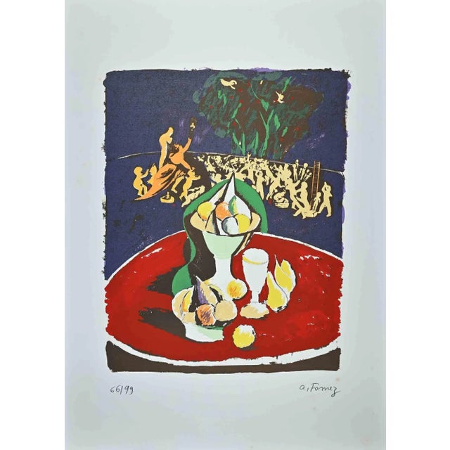 Still Life is an original colored lithograph realized by Antonio Fomez between 1950 and 1974 . Hand-signed in pencil on...