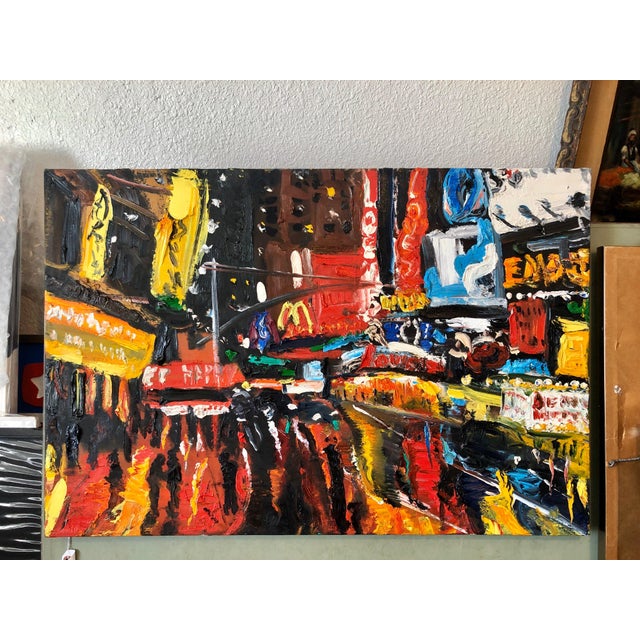 Simon Gaon, Vibrant New York City Times Square, Figural Abstract Expressionist Oil Painting For Sale - Image 10 of 10