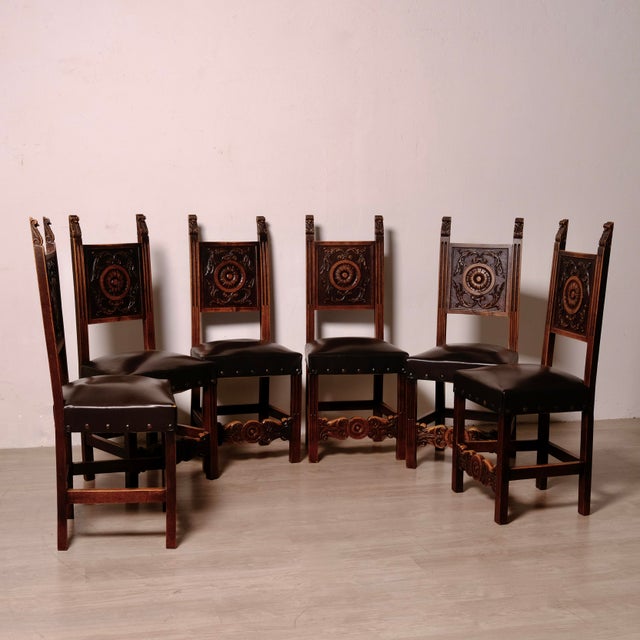 Vintage Carved Wooden Chairs, 1920s, Set of 6 For Sale - Image 14 of 18