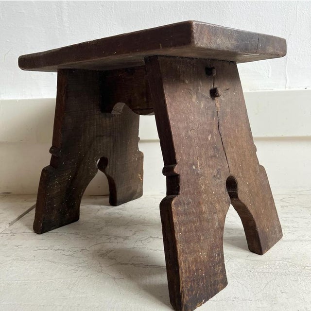 Brown Rustic Oak Stool, 1920s For Sale - Image 8 of 17