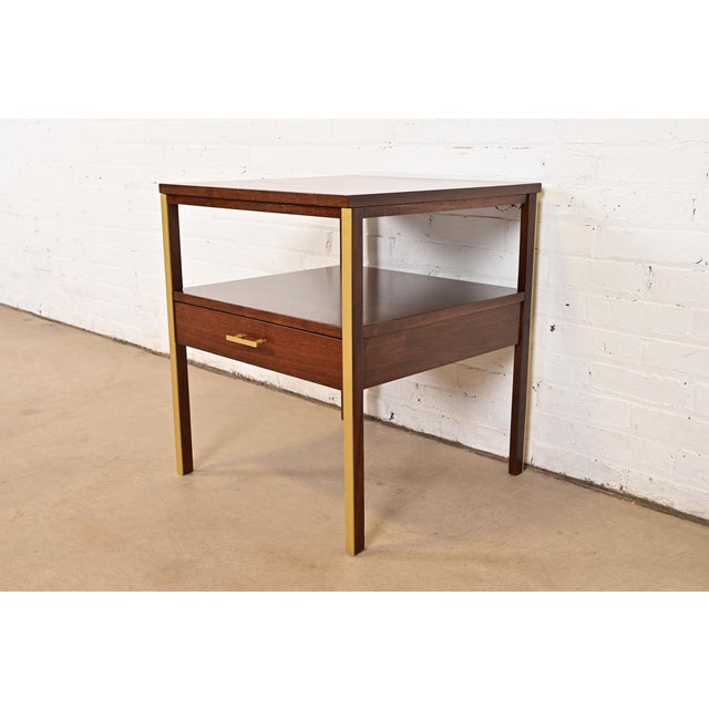 Mid-Century Modern Paul McCobb for Calvin Furniture Linear Group Walnut Two-Tier Nightstand, Newly Refinished For Sale - Image 3 of 14