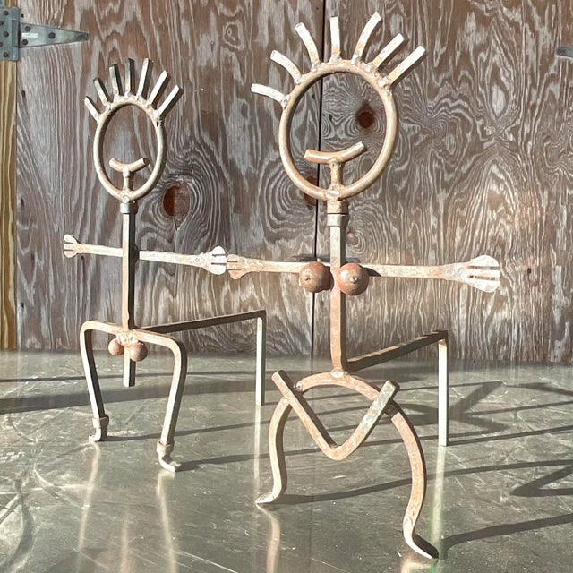 Vintage Brutalist Patinated Man and Woman Andirons - a Pair For Sale In West Palm - Image 6 of 8