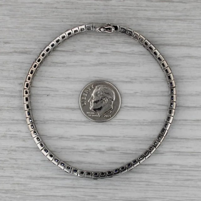 Modern 11.50ctw Lab Created Blue Sapphire Tennis Bracelet 10k White Gold 7.25" 4mm For Sale - Image 3 of 7