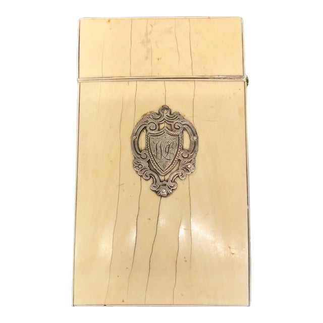 Mid 20th Century French Bone Card Case With Sterling Crest For Sale