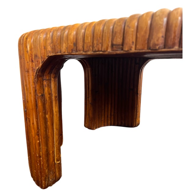 1970s Vintage 1970s Sculptural Bent Split Reed Wood Coffee Table With Mirrored Center — In the Style of Gabriella Crespi For Sale - Image 5 of 11