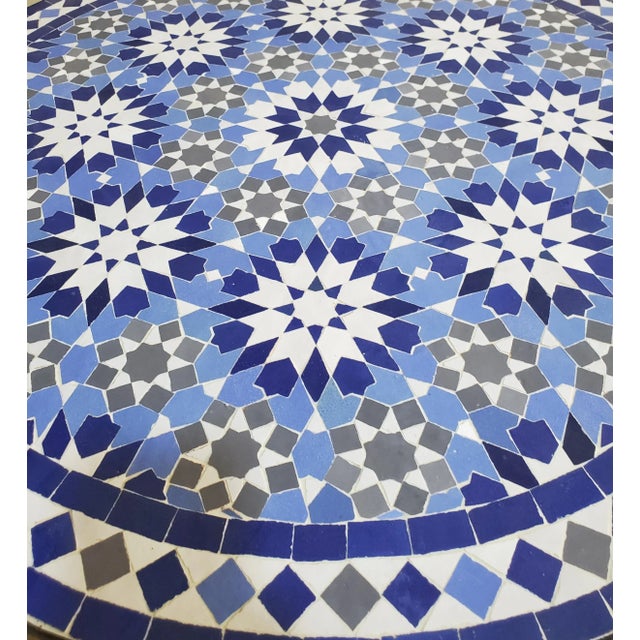 24" Shades of Blue and White Ankboutia Pattern Moroccan Mosaic Table - 2 Pieces For Sale - Image 4 of 7