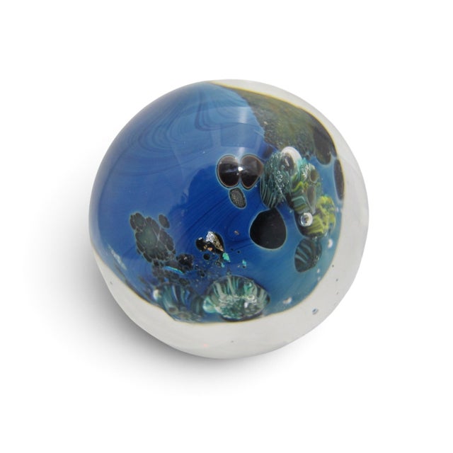 Josh Simpson Inhabited Planet Earth Art Glass Marble Sculpture Paperweight For Sale - Image 4 of 10