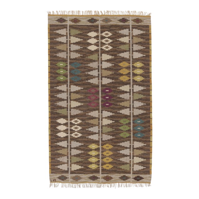 Vintage Swedish Kilim With All-Over Geometric Play in Earthy Tones - Rug & Kilim For Sale