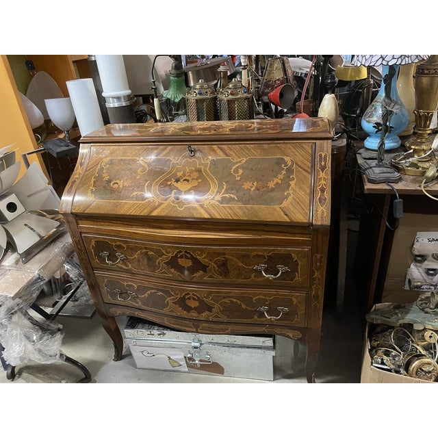 Italian Marquetry Bombe Secretaire Desk with Drop-Front, 1950s For Sale - Image 12 of 17