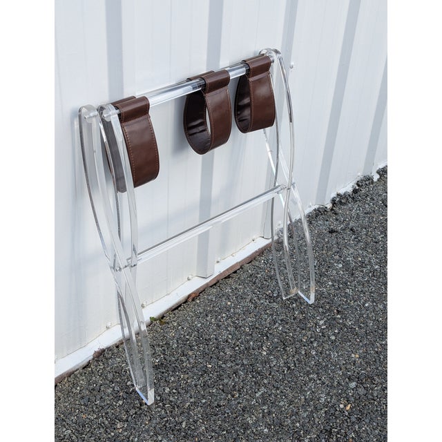 Mid-Century Modern 1970s Lucite Luggage Stand / Luggage Rack With Leather Straps For Sale - Image 3 of 8