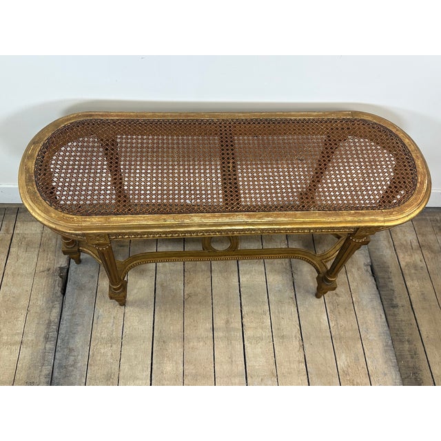 Gold Louis XV Gilded Caned Bench, 1920s For Sale - Image 8 of 10