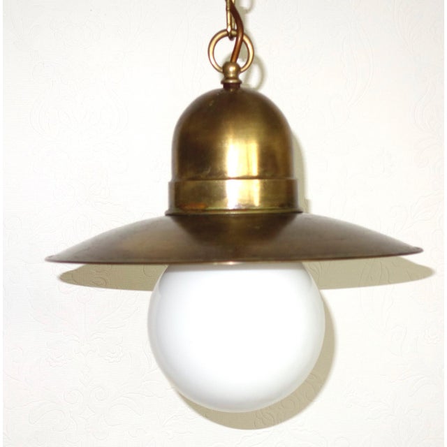 Antique Brass and Glass Pendant Lamp, 1950s For Sale - Image 9 of 9