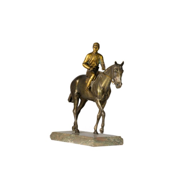 Metal Equestrian Statue of Jockey on Horse, 19th Century, Patinated & Gilt Bronze For Sale - Image 7 of 7