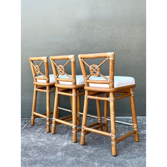 Vintage McGuire Wrapped Rattan Bar Stools - Set of 3 For Sale In West Palm - Image 6 of 12