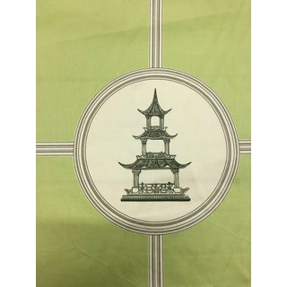 Asian Thibaut Oriental Toile Black on Apple Green Cotten Sateen Print Multi-Purpose Fabric - 7 Yards For Sale