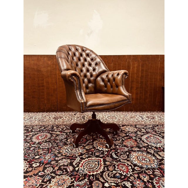 Brown English Chesterfield Director Chair For Sale - Image 8 of 8