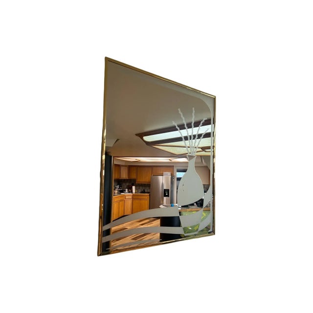 Glass Postmodern 1980s Wall Art Mirror Gold Frame Bottle Decanter Vase Flowers 80s For Sale - Image 7 of 8