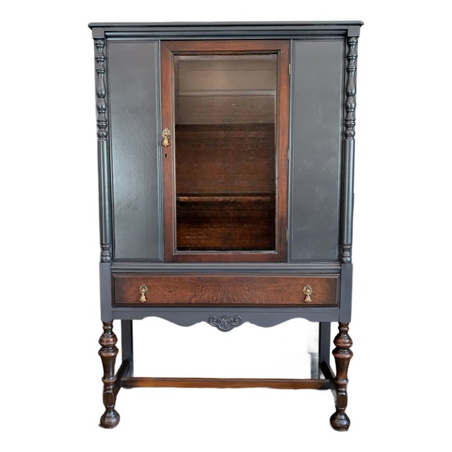 Vintage 1930's Jacobean Walnut Hutch/China Cabinet For Sale