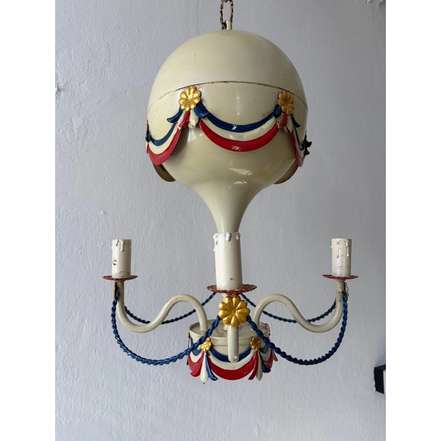 Mid-Century French Flag Tole Hot Air Balloon Chandelier, Circa 1950 For Sale - Image 4 of 9