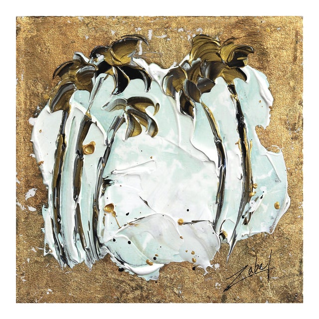 Golden Palms #2 - Modern Textural Abstract Original Artwork by Zabel For Sale