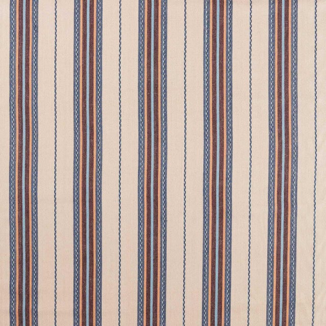 Morris & Co. Lechlade Stripe Fabric in Woad/Linen For Sale