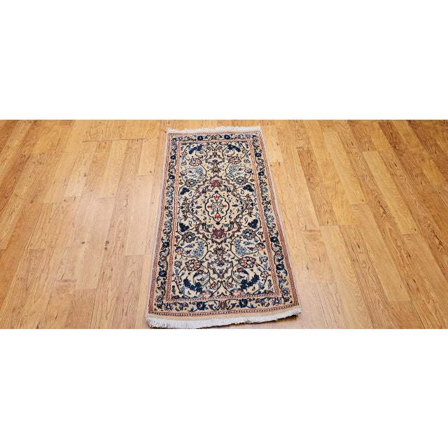 Vintage Persian Nain Area Rug, Hand-Knotted Wool & Silk, Floral Pattern, 2x4, Ivory & Blue For Sale - Image 13 of 13