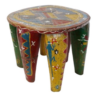 Vintage Painted African Nupe Colorful Stool For Sale