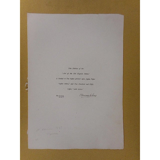 This rare limited edition etching was printed in 1883 in England. It depicts two very old pieces of English pottery. This...