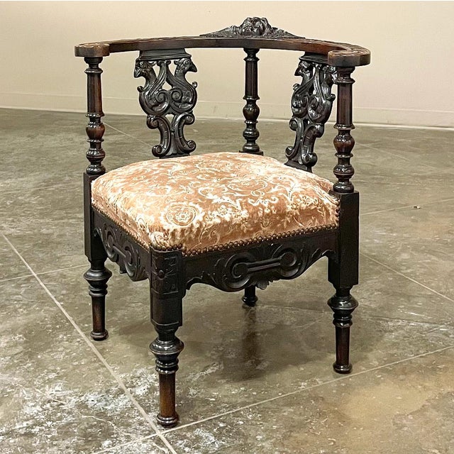 Renaissance Antique 19th Century Italian Renaissance Revival Corner Armchair For Sale - Image 3 of 16