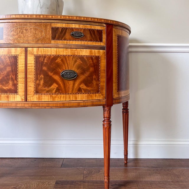 1930s Vintage Hepplewhite Demilune Server, Victorian Sideboard, Transitional Credenza, Entryway Bureau For Sale In Chicago - Image 6 of 8